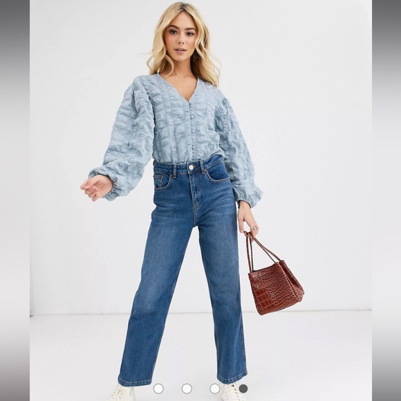 NWOT - ASOS Long Sleeve Textured Top with Button Front - Picture 3 of 8